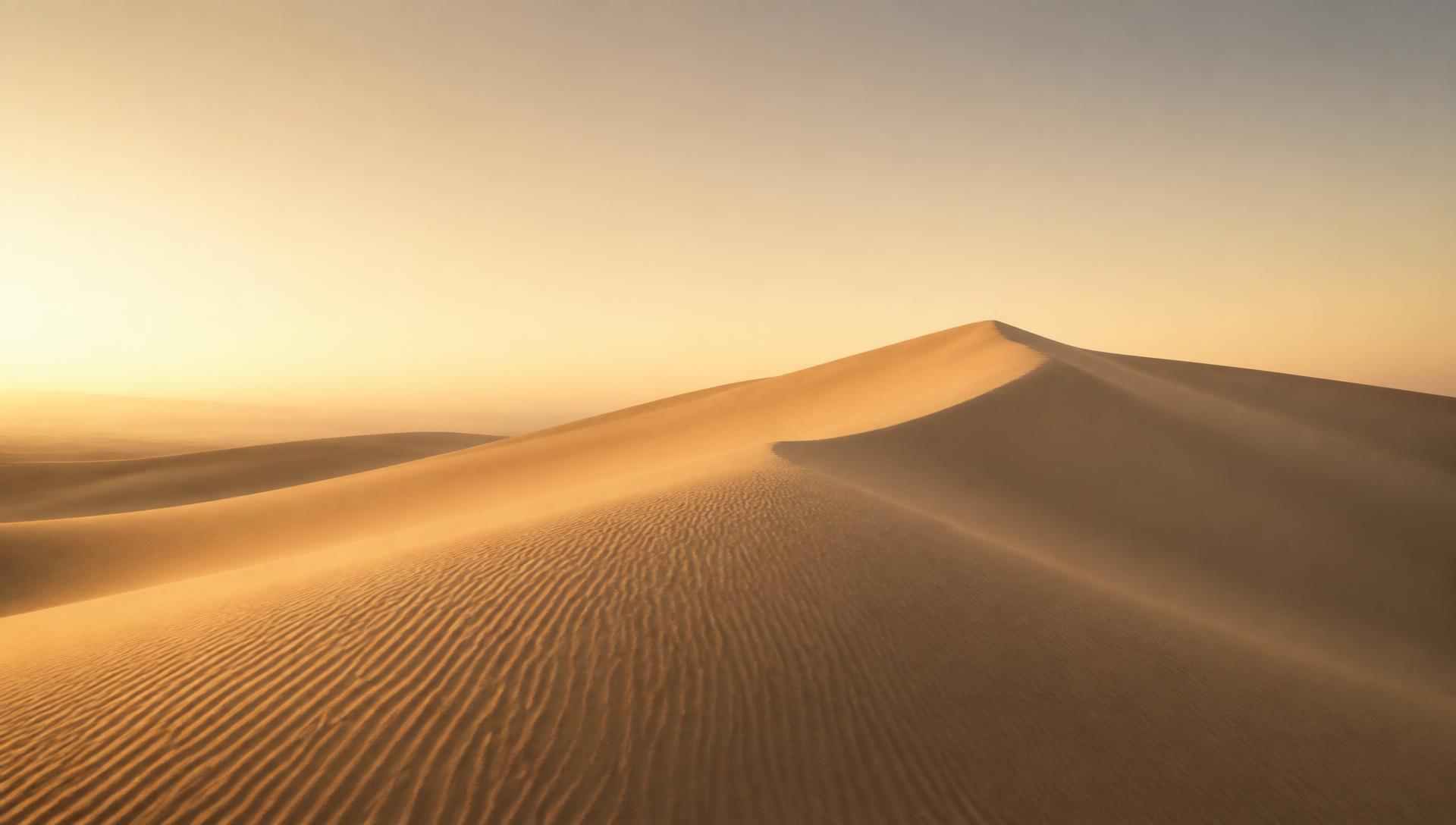 Golden Egyptian dunes sculpted by wind at sunrise